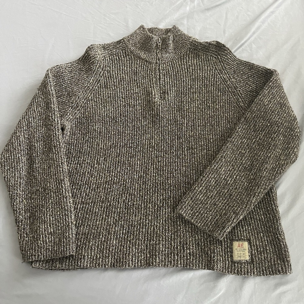 American Eagle Outfitters Sweater Mens L Wool Blend Pullover Quarter Zip Knit